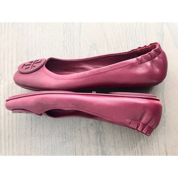 Tory Burch Minnie Travel Flats In Burgundy Leather Flats Loafers - Picture 4 of 5